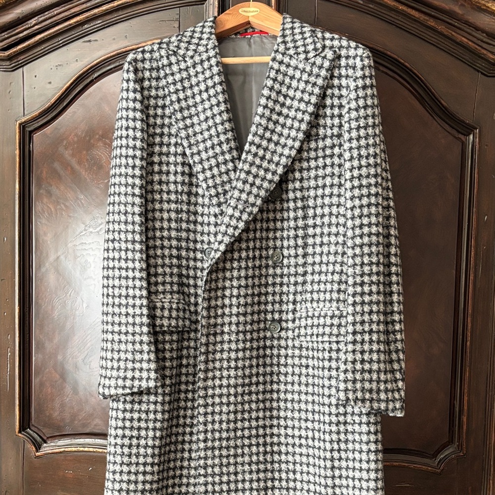 Isaia Black and White Houndstooth Coat